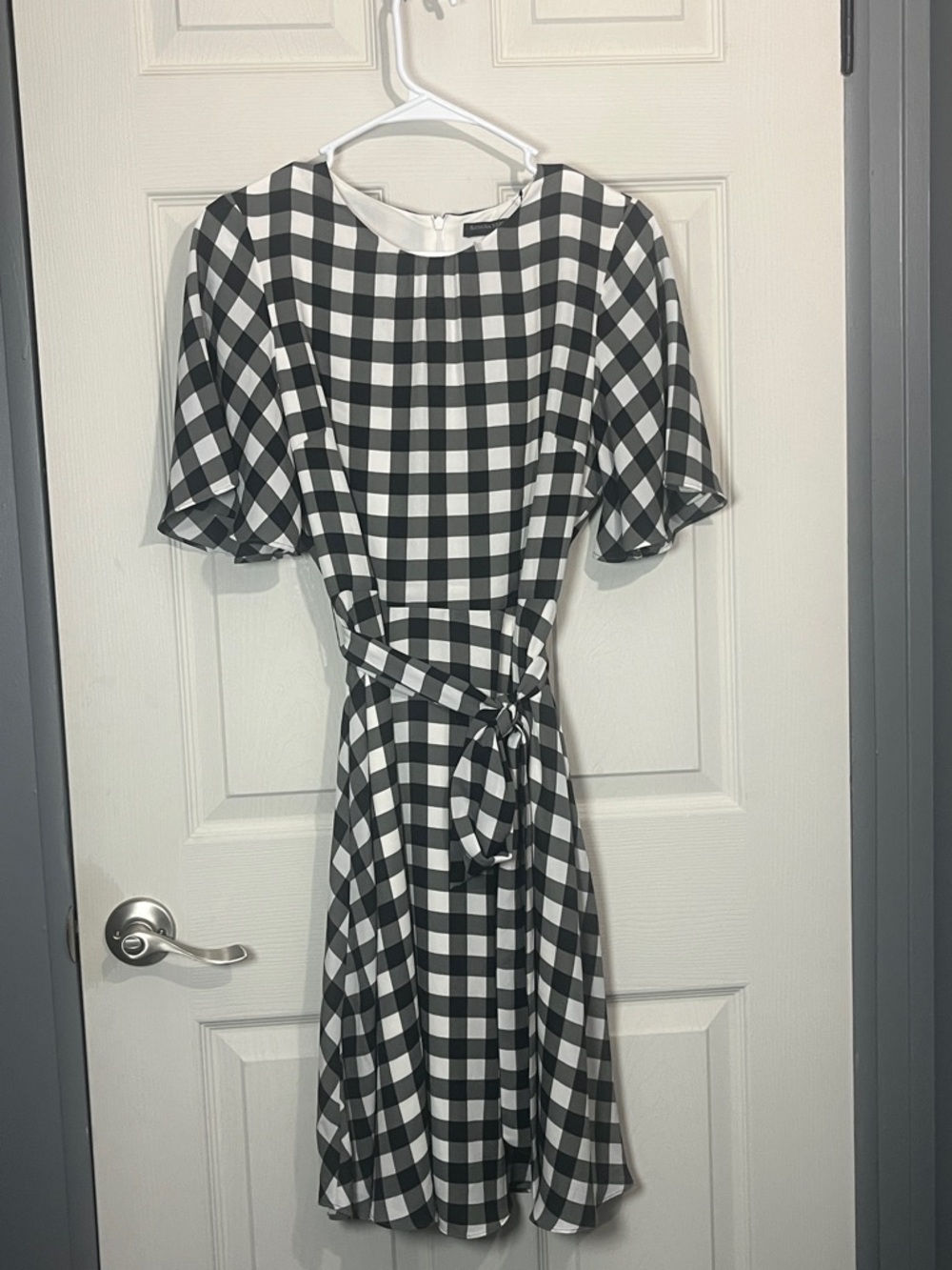 Banana Republic Black and White Gingham Tie-Waist Midi Dress